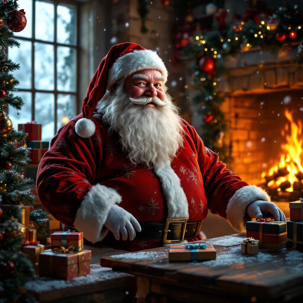 AI generated: An ultra realistic portrait of a chubby, jolly, and irresistibly likeable Santa Claus with a warm, c...