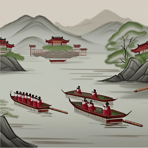 AI generated: Imitate the style of Emperor Huizong of the Song Dynasty and paint an ink painting of the Dragon Boa...