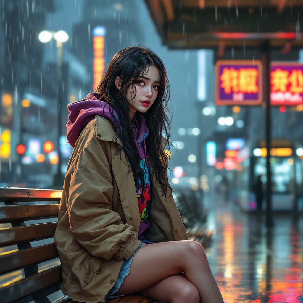 AI generated: digital art, best quality, manga style, solid manga colors, full-length shot of stunning thin eurasi...