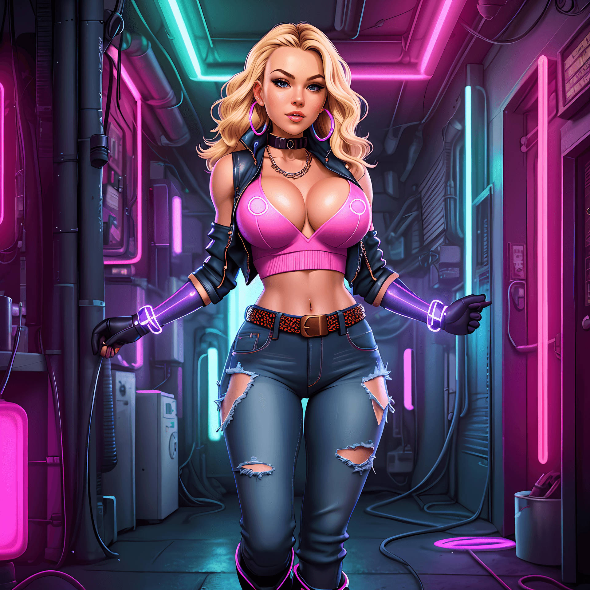 AI generated: analog style, woman, (thepit bimbo:1.0)), blue eyes, hoop earrings, detailed, skin texture, blonde h...