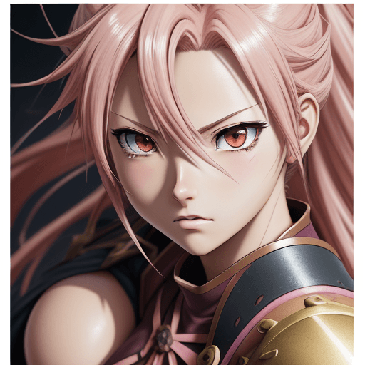 AI generated: anime warrior game screenshot, in the style of stylized realism, pink and bronze, large canvas sizes...