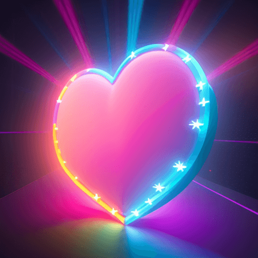 AI generated: A big 3D red heart in the middle of the screen with a fringe decoration around it with bright pink y...