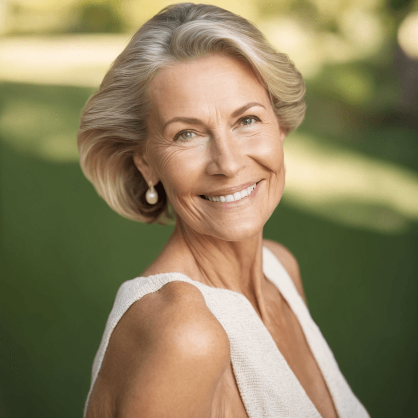 AI generated: A woman of timeless grace, aged 50, with ageless beauty and a serene smile is bathed in soft, diffus...