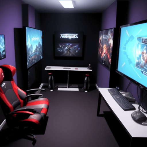 AI generated: Gaming web3. Not persons. videogame room. Metaverse.



















