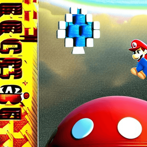 AI generated: Super Mario está sobrevolando el planeta del reino champiñón en el espacio con su acompañante la est...
