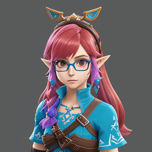 AI generated: lora:Purah-Hyrule Warriors-v1:0.7> purah, multicolored hair, glasses on head, looking at viewer, 3d ...