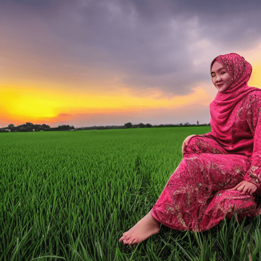 AI generated: 8k, RAW photo, highest quality, beautiful Malay lady wearing hijab and  nude , (naked:1. 2), paddy f...