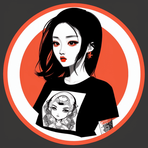 AI generated: Jing Tian, illustration, white backround, vectorial, design for t-shirt,patch, stickers, inkedgirl, ...