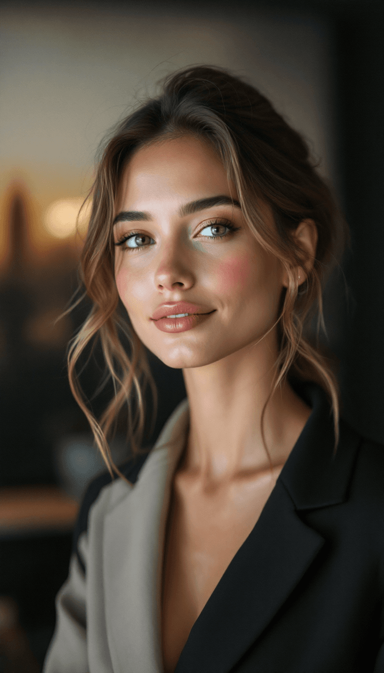 AI generated: A stunning, contemporary fine-art portrait of a person radiating warmth, confidence, and effortless ...