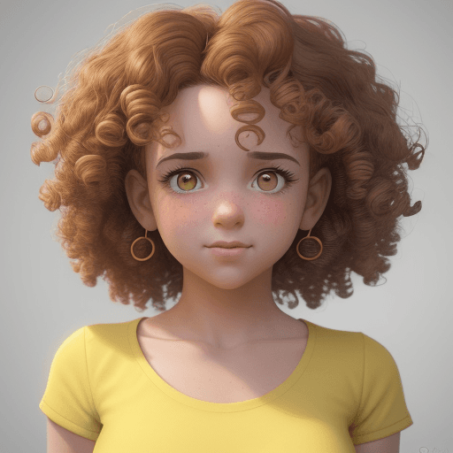 AI generated: a girl with curly hair and yellow shirt, in the style of rendered in cinema4d, charming characters, ...