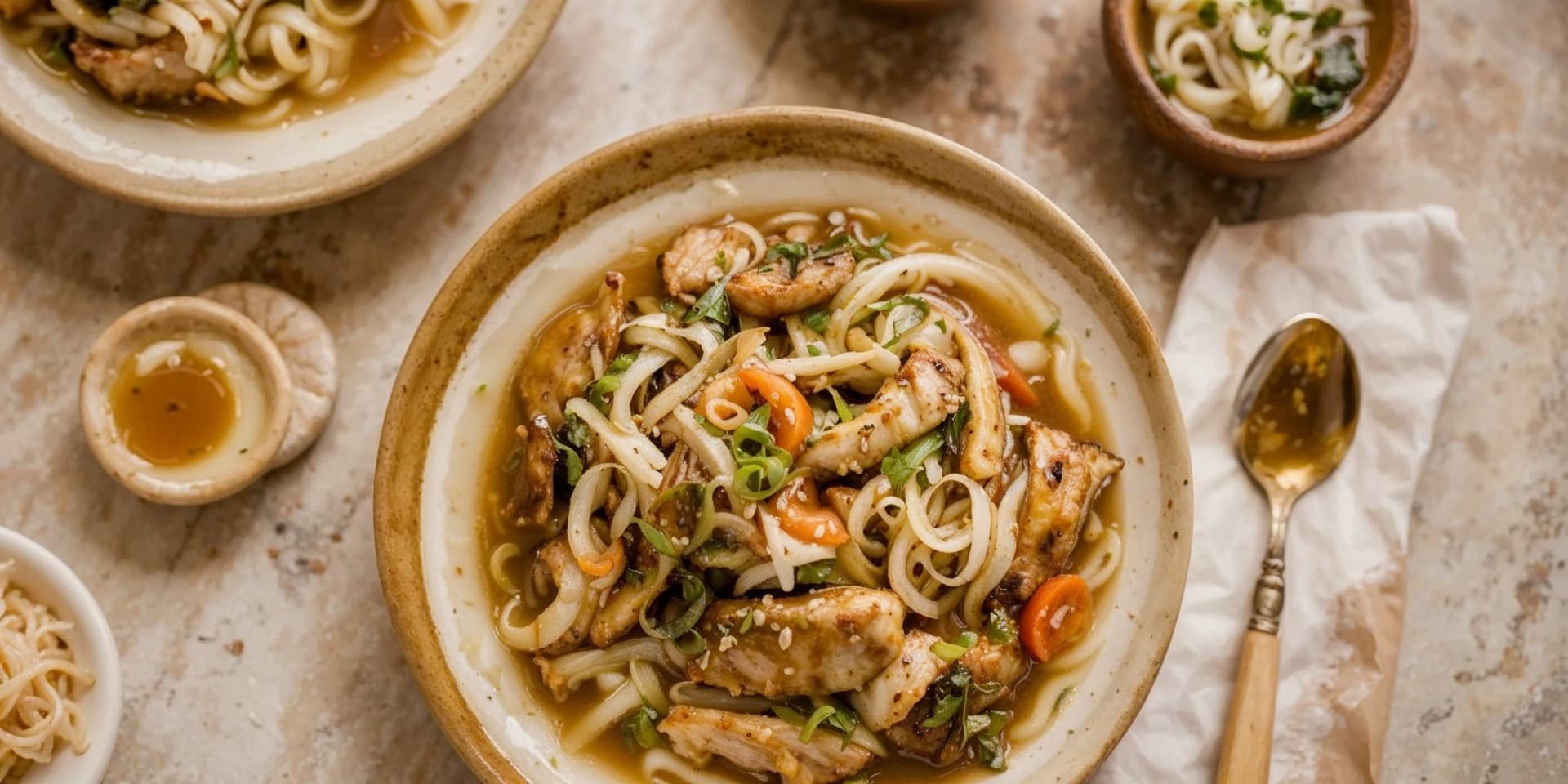 AI generated: masterpiece, high quality, best quality, Teriyaki Chicken Noodle Soup, deep plate, foodphoto, <lora:...