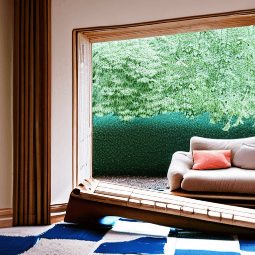 AI generated: High resolution photography interior design, dreamy sunken living room conversation pit, wooden floo...