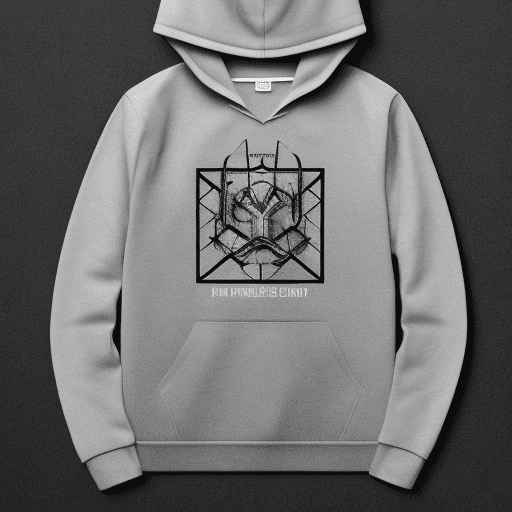 AI generated: front view, capture a urban style, Hoodie, technical materials, fabric small point label on text 'Gr...