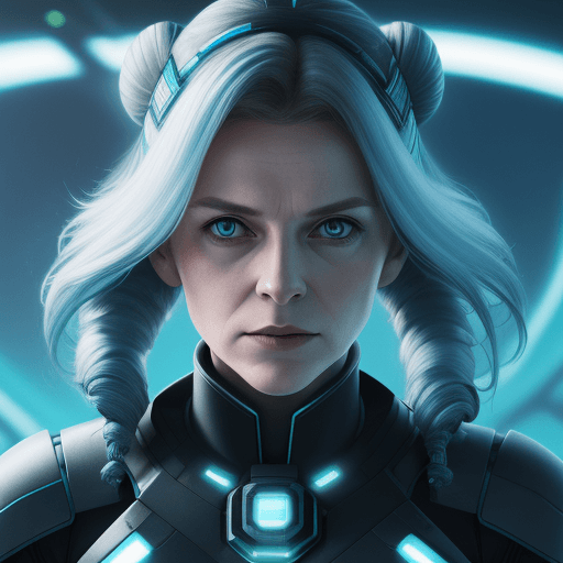 AI generated: sci-fi bild, junge frau, 25 jahre, 1,71m, schlank, dunkelblaues Haar bist zur hüfte, biologin, 8k
