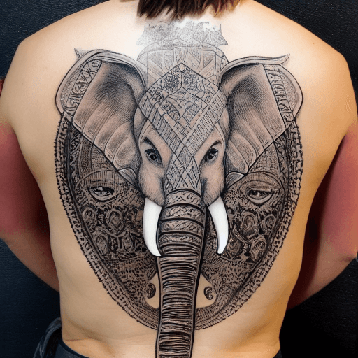 AI generated: BACK TATTOO, ELEPHANT, ARMOR, PERSIA