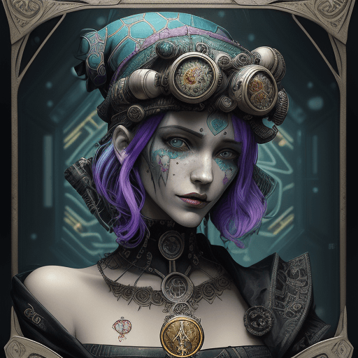 AI generated: Tarot card with intricate detailed frame around the outside |portrait of cyberpunk head with jester ...