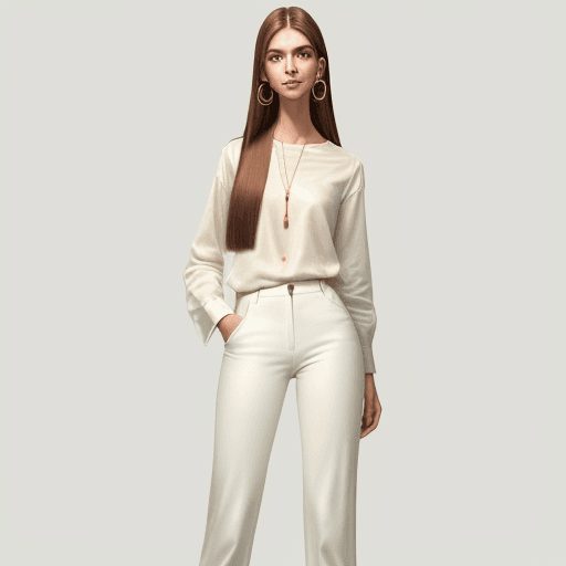 AI generated: tall, skinny girl with long brown straight hair, brown and green eyes, she is wearing gold circle ea...