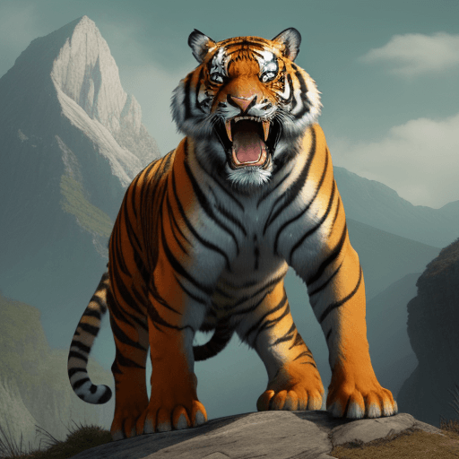 AI generated: 
A tiger, with fins, and a tail like a fish, green in complexion, eyes red, staring forward with gre...