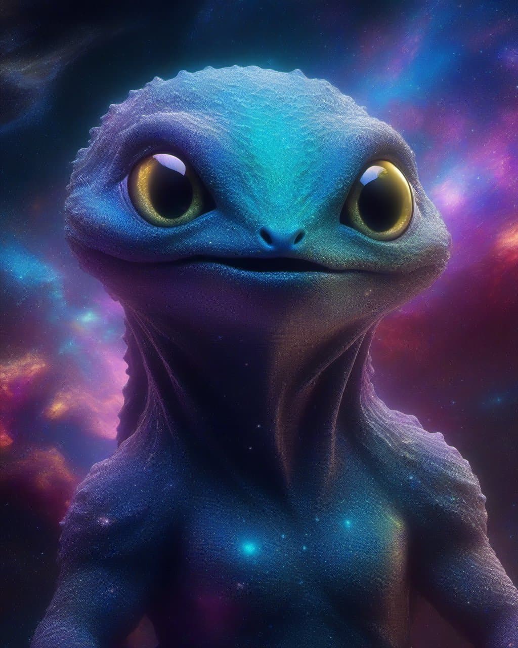 AI generated: creature out of other dimention, galaxy background with little color, behaving like a god, not obser...