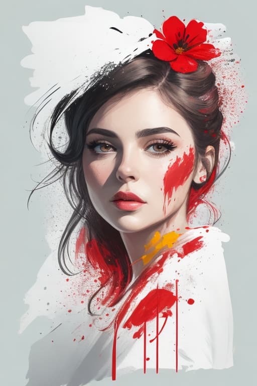 AI generated: woman paint portrait, vector t-shirt design ready to print, white fon, full HD