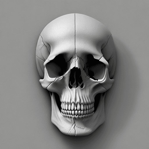 AI generated: greyscale 3d relief of skull, hyper realism, high detail, no boarder, 8k