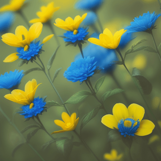 AI generated: yellow flowers, blue flowers