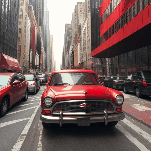 AI generated: A red car on the streets of Newyork. Only color that i see is red