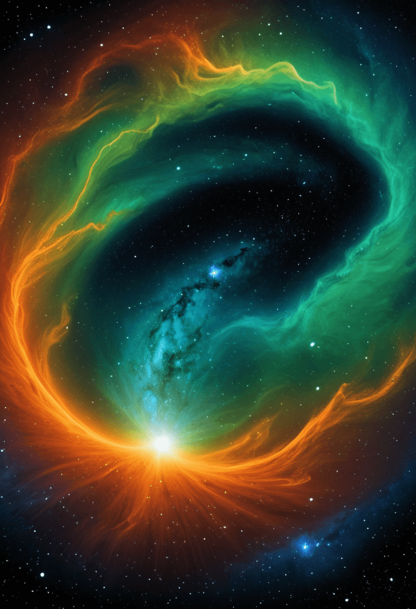 AI generated: nebula,green, blue, orange, dynamic colors, highres,realistic