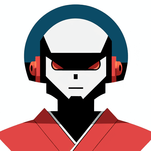 AI generated: Logo type japanese character illustration, a human like robot friendly face, professional cartoon wi...