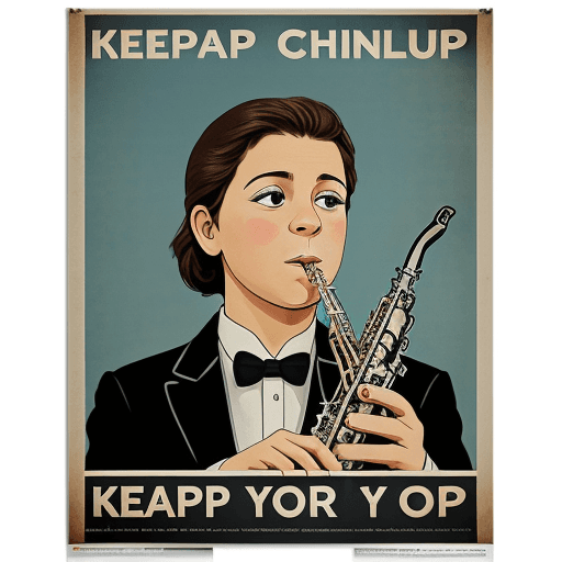 AI generated: A poster of a clarinet that says "Keep your chin up!"