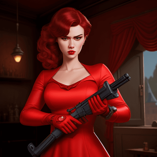 AI generated: disney pixar style, highly detailed, realistic, femme fatale badass woman character with her weapon ...