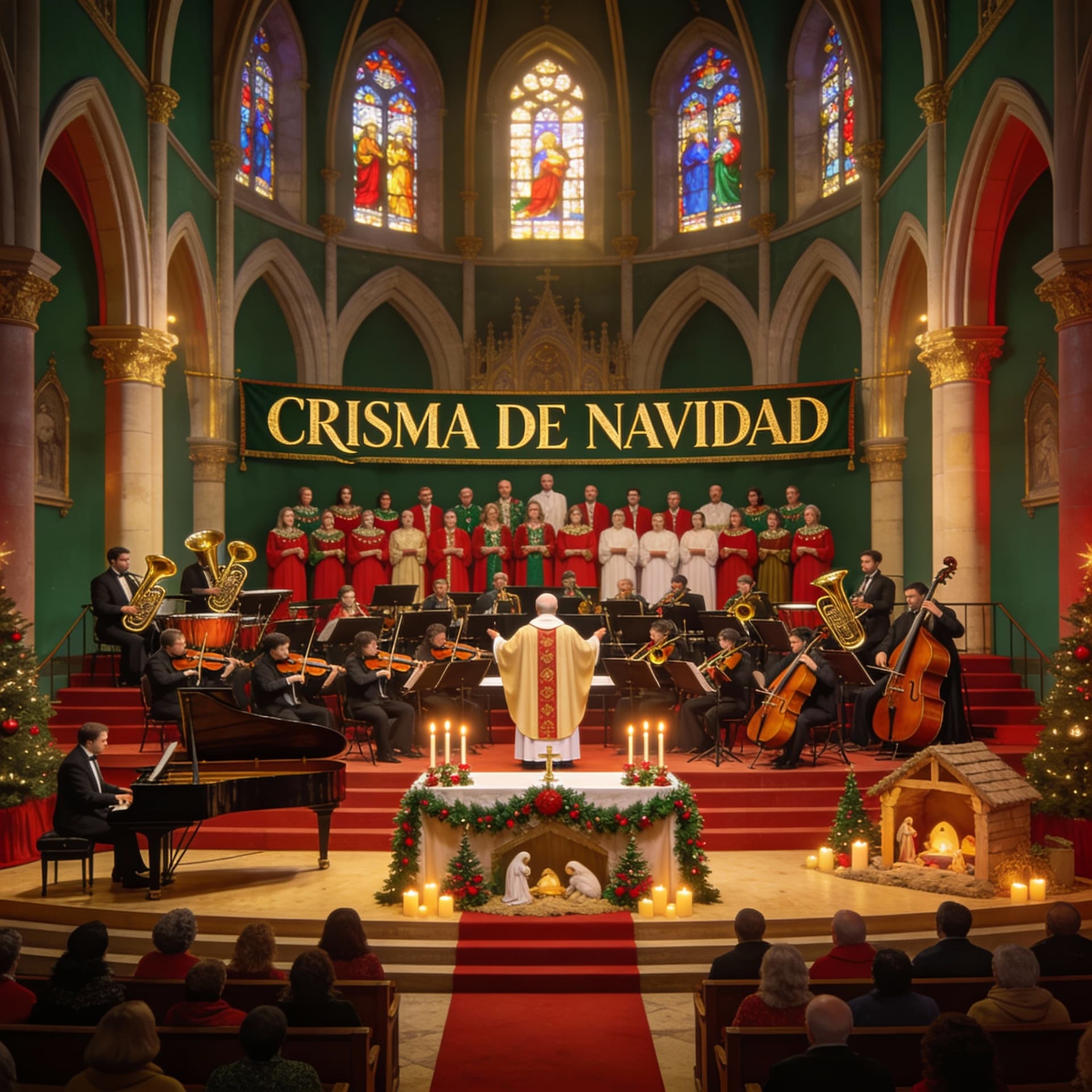 AI generated: HACER UN CRISMA DE NAVIDAD en una sinfónica con una orquesta