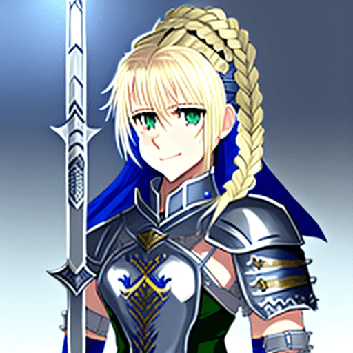 AI generated: Saber, "Artoria Pendragon", "Arturia Pendragon",  "heart-shaped face", blonde hair, green eyes, brai...
