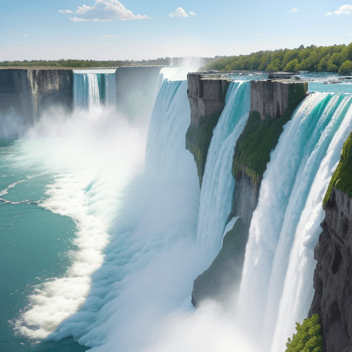 AI generated: Step into the vivid realism of a sunlit day at Niagara Falls, where nature's grandeur takes center s...