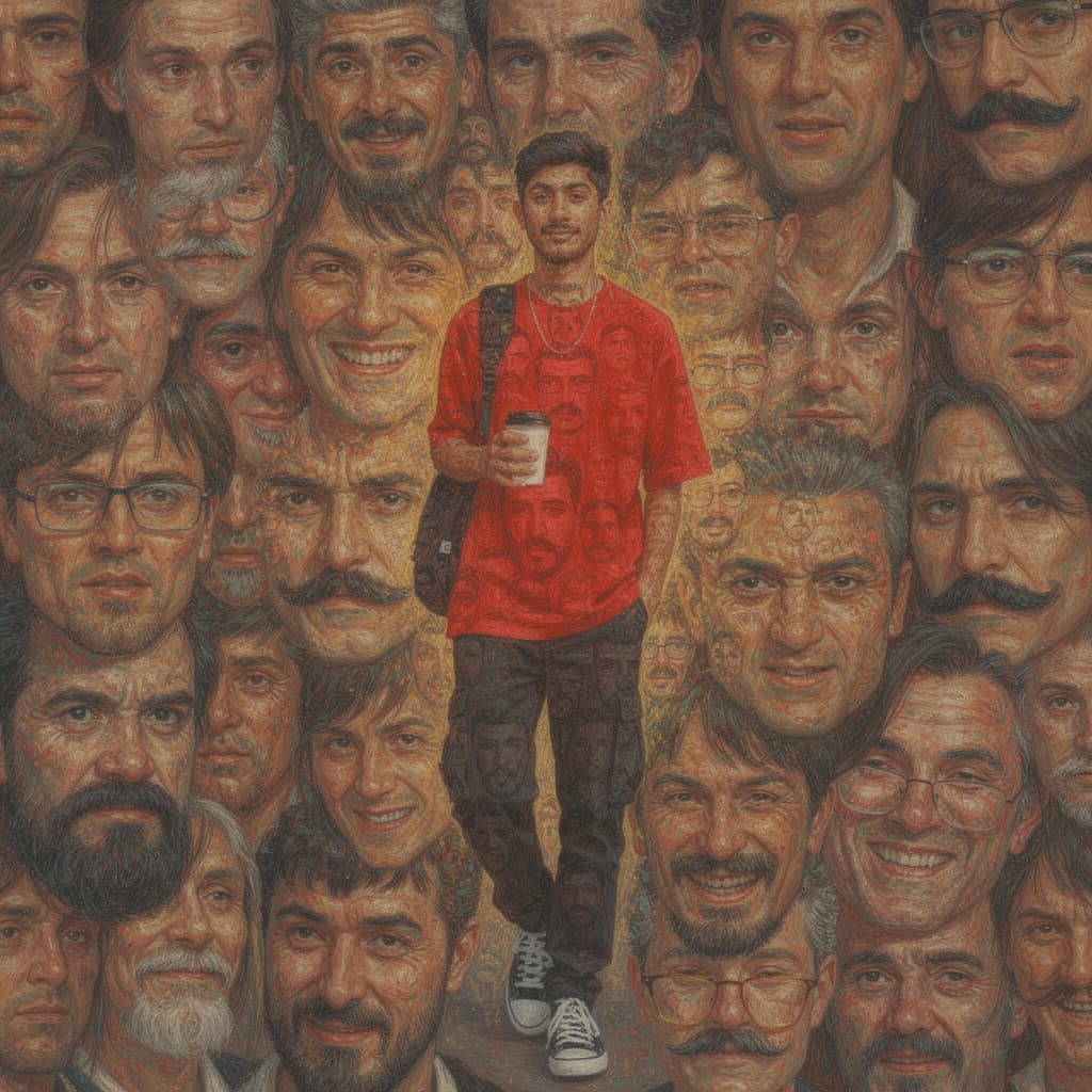 AI generated: a collage of men's faces in mosaic, in the style of andrew atroshenko, peter gric --ar 73:109 --styl...