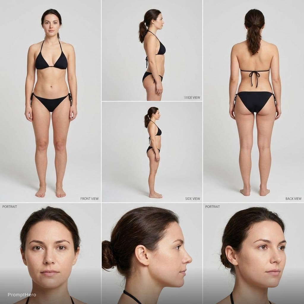 AI generated: Skin must be clean and flawless: no tattoos, no scars, no marks, no blemishes.
Wearing a minimal bik...