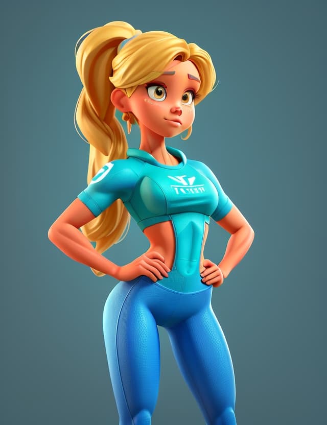 AI generated: Beautiful girl fitness trainer, stands and shows her perfect figure to her full height, well - devel...