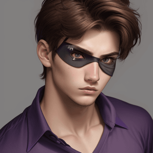 AI generated: 21 year old man, close up, intense gaze, brown hair and eyes, looking straight, eye patch on right e...