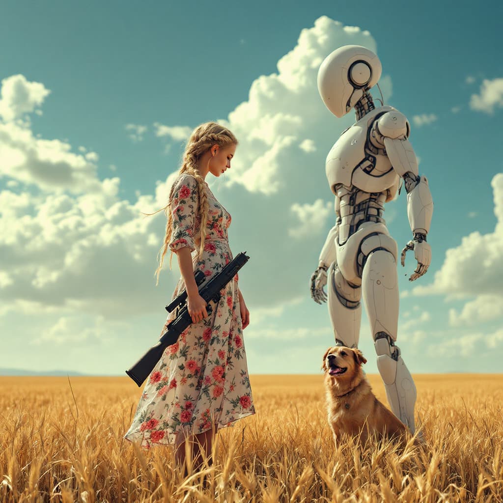 AI generated: full body view of A minute blonde woman with braids, flowery dress, barefoot (((show the foot))) wit...