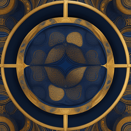 AI generated: Use vlisco as inspiration for an epic design, Dark blue with little golden design waxprint, wax Holl...