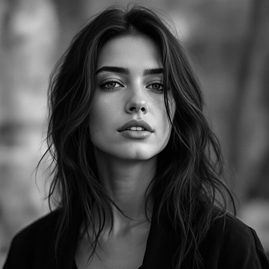 AI generated: Make an image of a JUMENT, with a strong but serene personality, in black and white.
