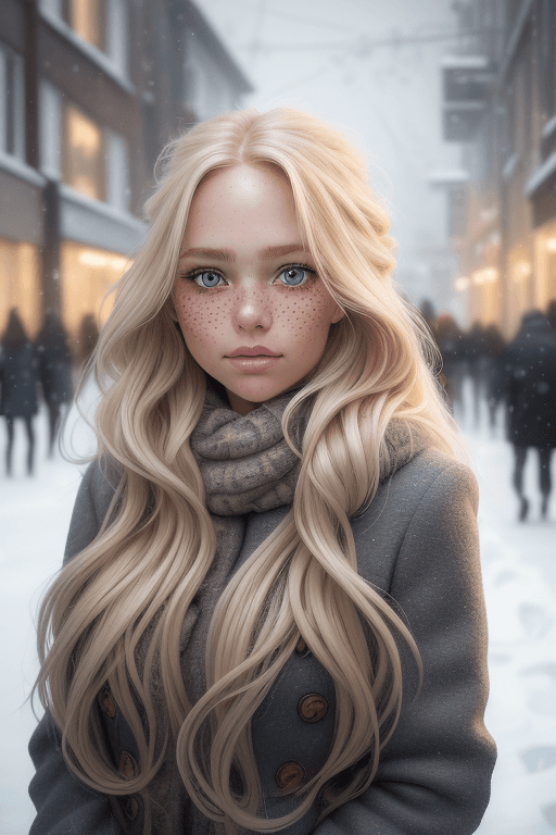 AI generated: professional portrait photograph of a gorgeous Norwegian girl in winter clothing with long wavy blon...