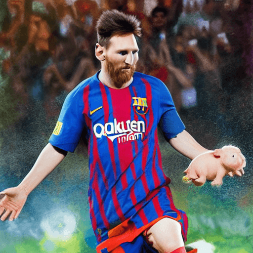 AI generated: Messi with a pig under his arm, hyperrealistic, detailed 8k, realistic --ar 2:3 --s 750