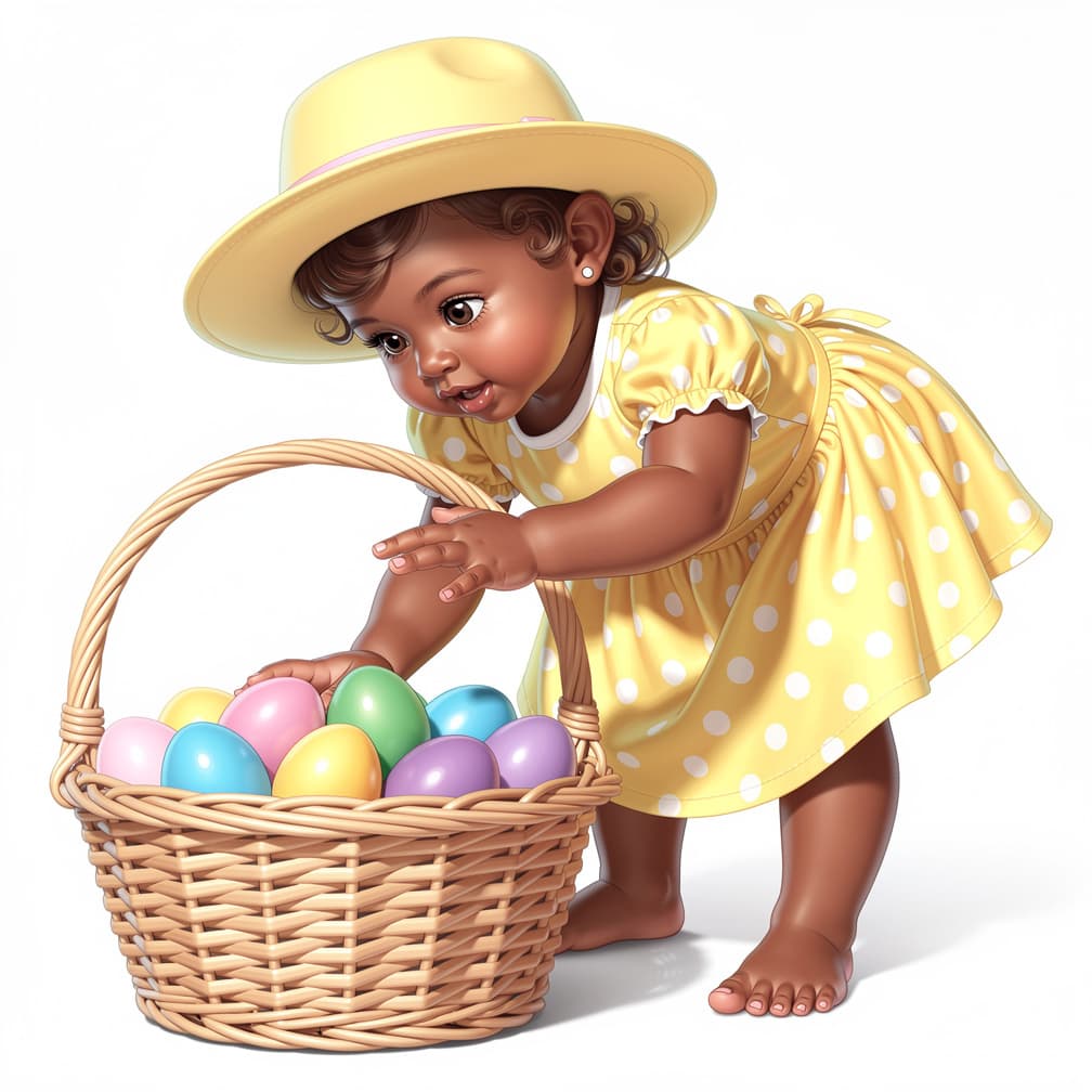 AI generated: Acrylic-oil mixture, airbrush, hyperrealistic. A cute dark-brown-skinned toddler with brown curly ha...