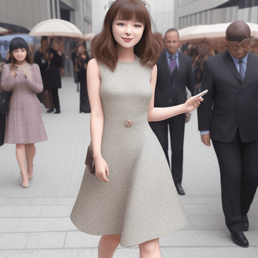 AI generated: beautiful girl is wearing Sensela Fashion tweed dress, she is smiling, with pretty eyes, the dress i...