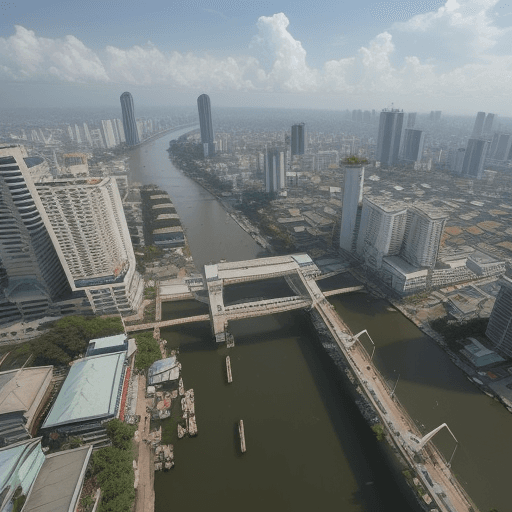 AI generated: Describe a scene showing the city of Samarinda in East Kalimantan filled with natural splendor and l...