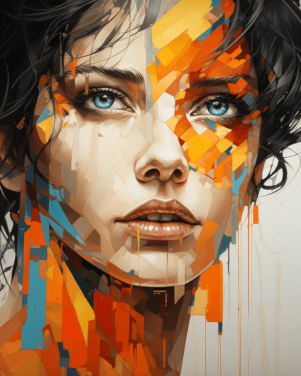 AI generated: an painting on the canvas of a woman in colorful tones, in the style of martin ansin, cracked, seren...