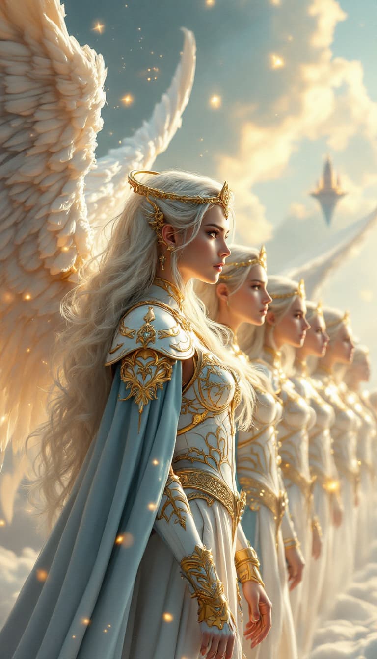 AI generated: A breathtaking 16K ultra-realistic cinematic masterpiece depicting a celestial squadron of fierce ye...