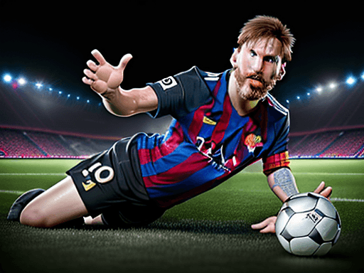 AI generated: Messi doing the classic Thor pose on the pitch, in the style of the Stars Art Group, photorealistic ...