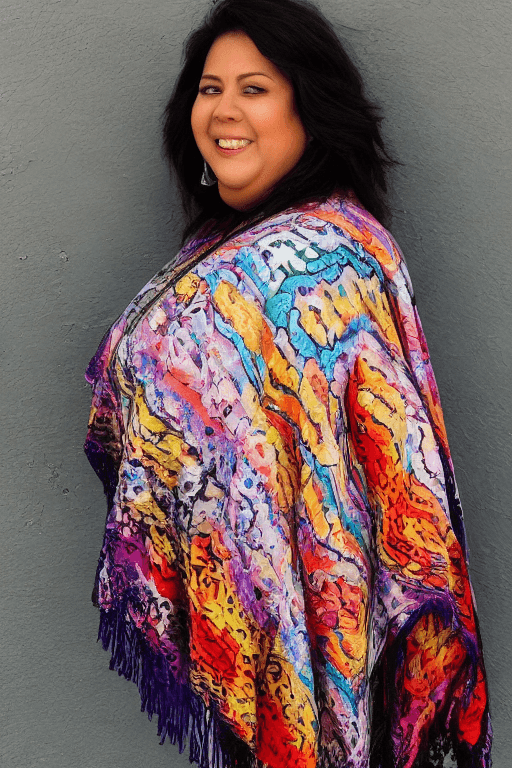 AI generated: dark background, dramatic light, backlight, rim lighting, (chubby:0.3), mexican woman 44yo, laughing...